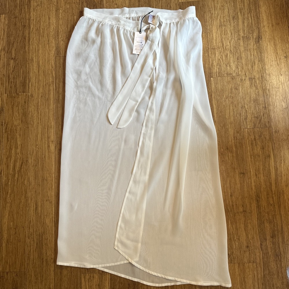 NWT Shade And Shore Off White Beach Cover Up Sarong Maxi Tie Sheer Medium Skirt